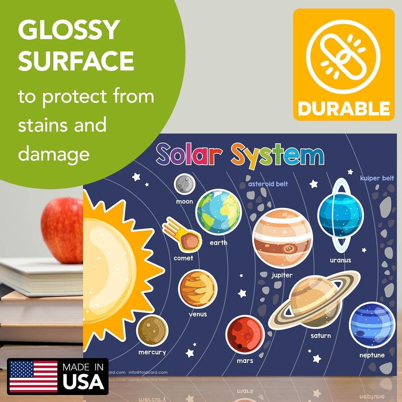 FoldCard Educational Charts for Preschool to Grade 1 Kids – Bright & Colorful Educational Visual/Learning Aid Poster for Classroom or Home | Glossy Durable Cardstock | 8.5" x 11" | 5 per Pack (Solar System) - Image 3